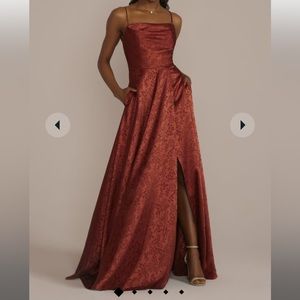 Celebrate DB Studio Jacquard Cowl Neck Bridesmaid Dress Cinnamon Size 14